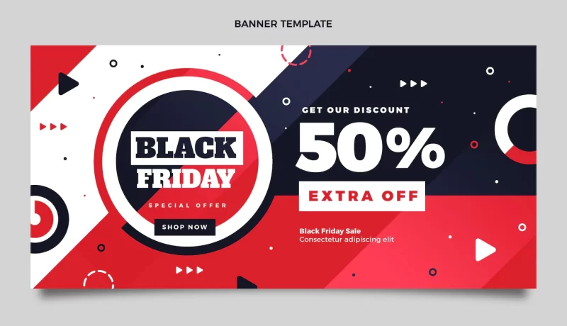 Flat black friday horizontal sale banner Free Vector