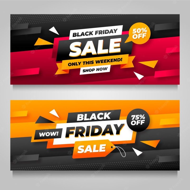 Flat black Friday horizontal sale banners set Free Vector