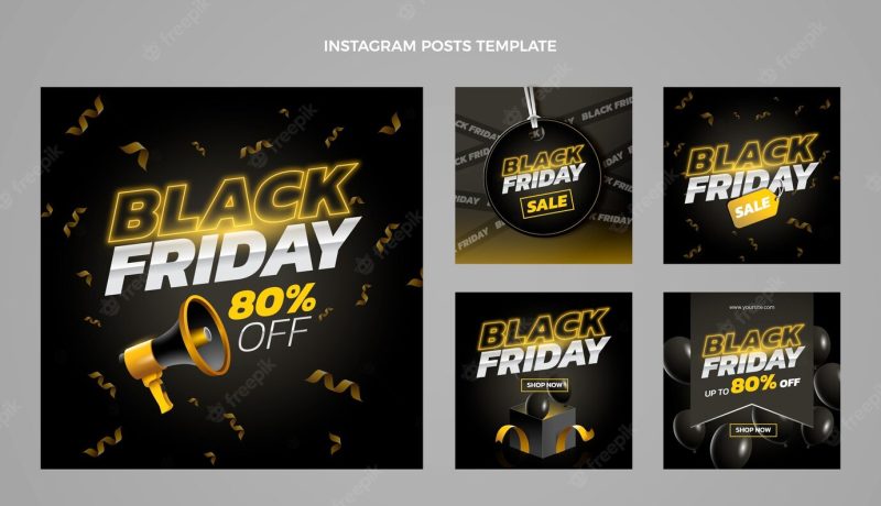 Flat black Friday Instagram posts collection Premium Vector