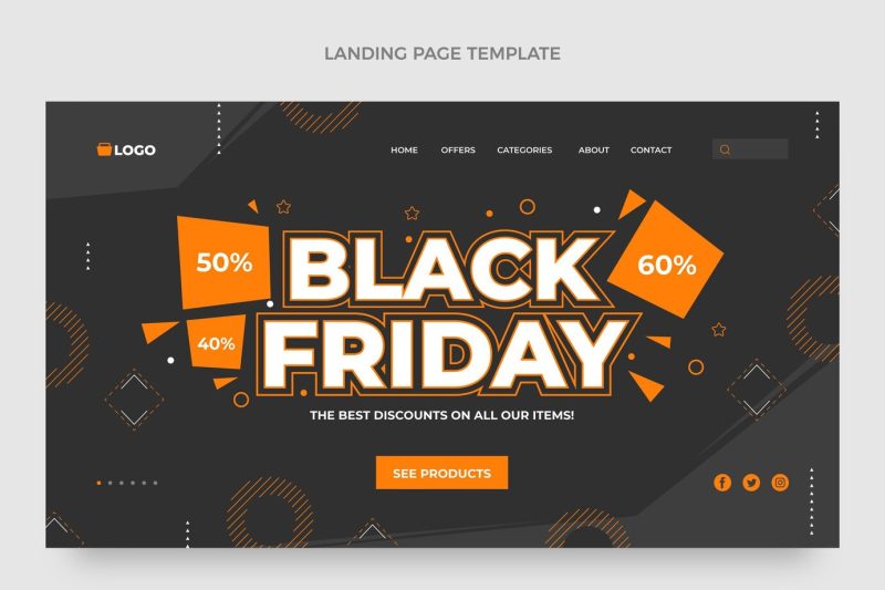 Flat black Friday landing page template Free Vector