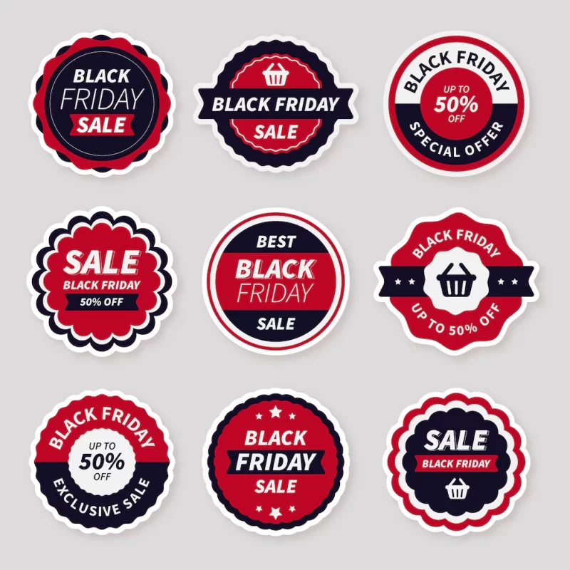 Flat black Friday stickers collection Free Vector