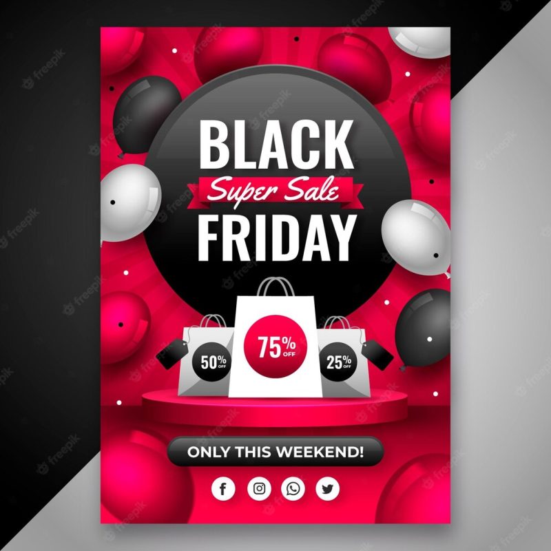 Flat black Friday vertical poster template Free Vector