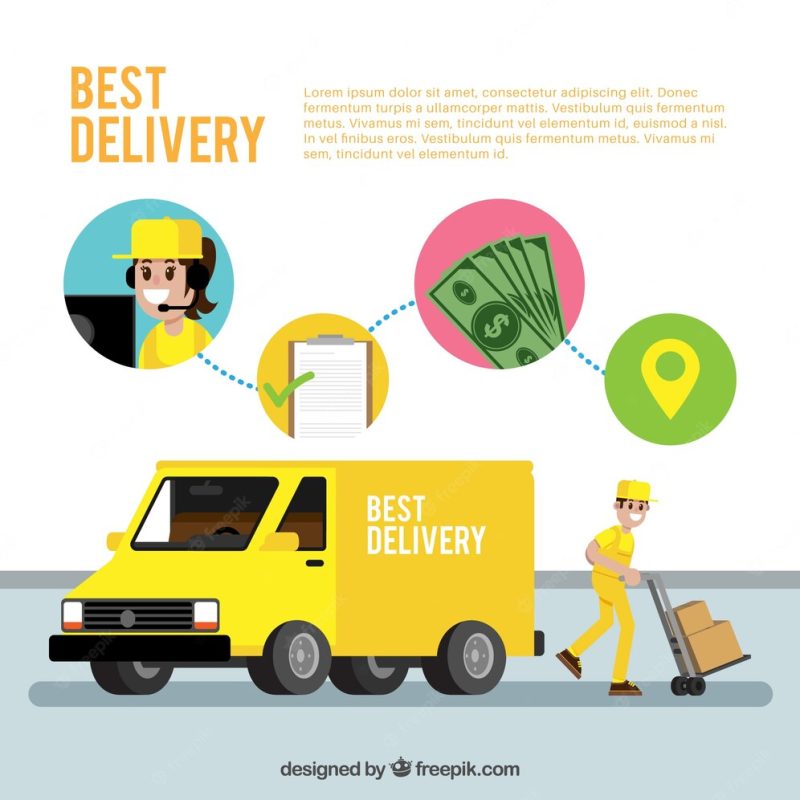 Flat delivery man with truck and carton boxes Free Vector