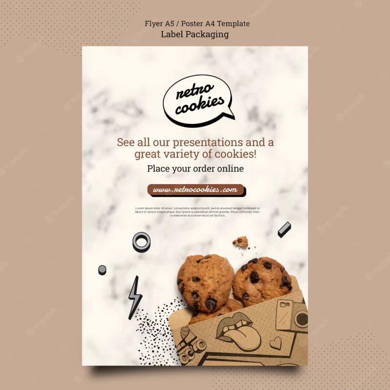 Flat design cookies packaging poster template Free Psd