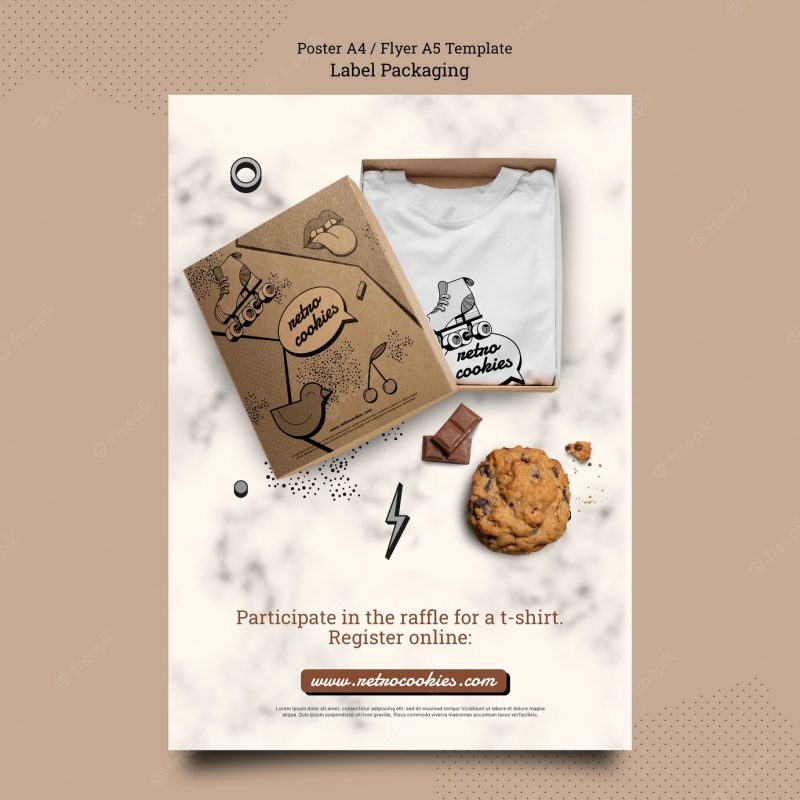 Flat design cookies packaging poster template Free Psd Flat design cookies packaging poster template Free Psd