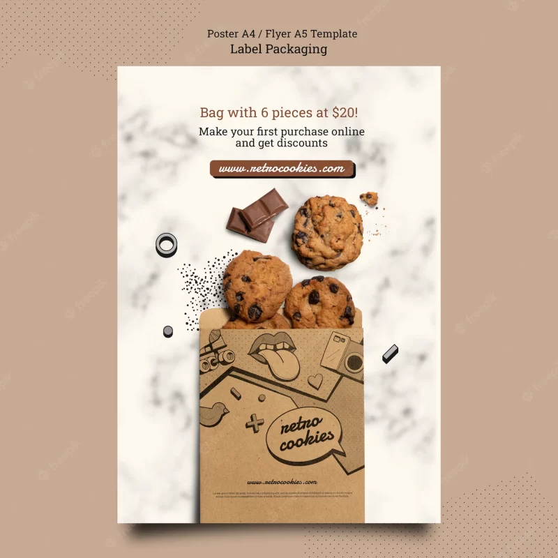 Flat design cookies packaging poster template Free Psd Flat design cookies packaging poster template Free Psd