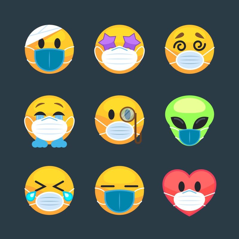 Flat design emoji with face masks Free Vector