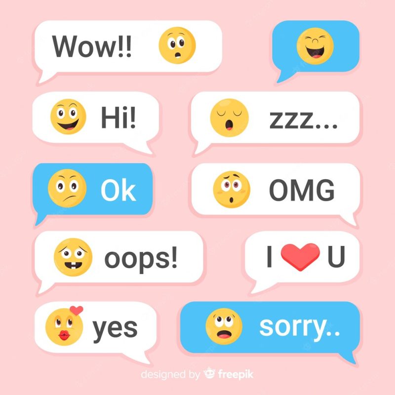 Flat design messages with emojis Free Vector