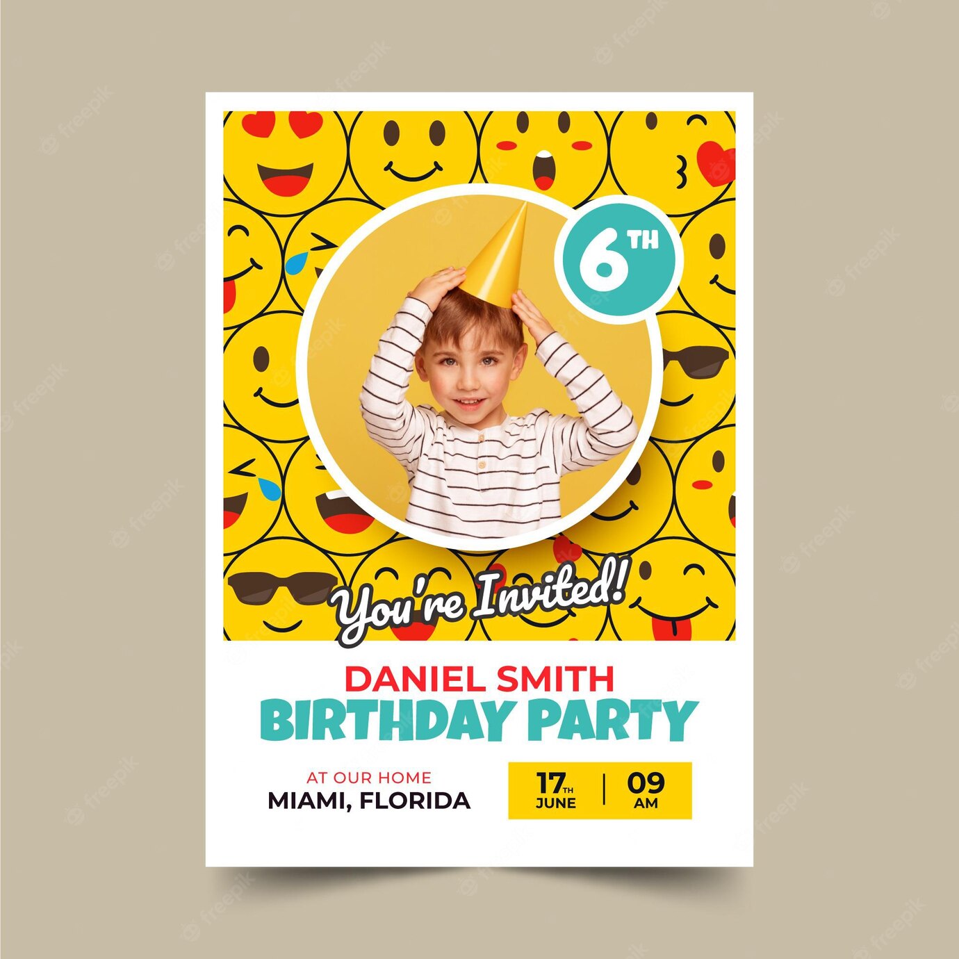 Flat Emoji Birthday Invitation Template With Photo 23 2148994453