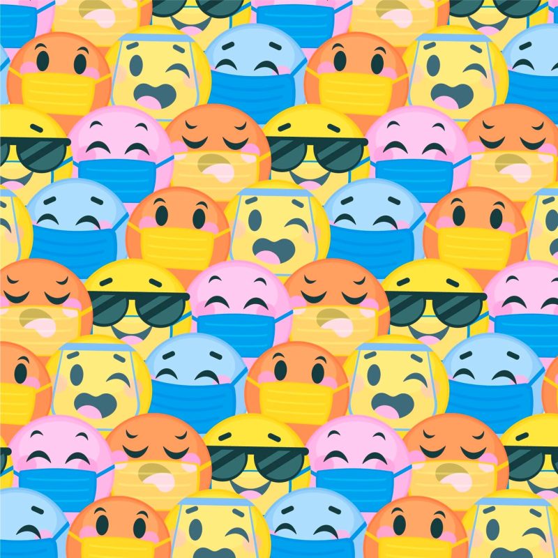 Flat emoji with face mask pattern Free Vector