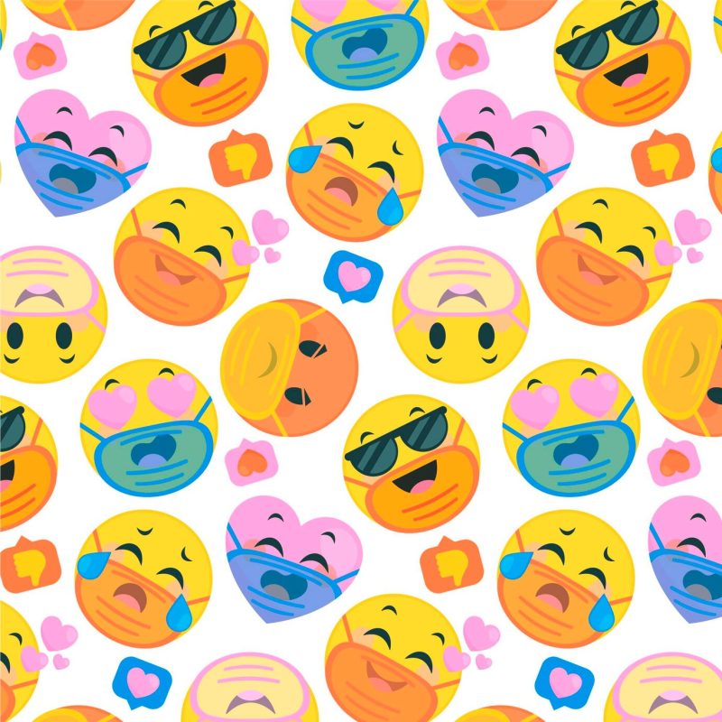 Flat emoji with face mask pattern Free Vector