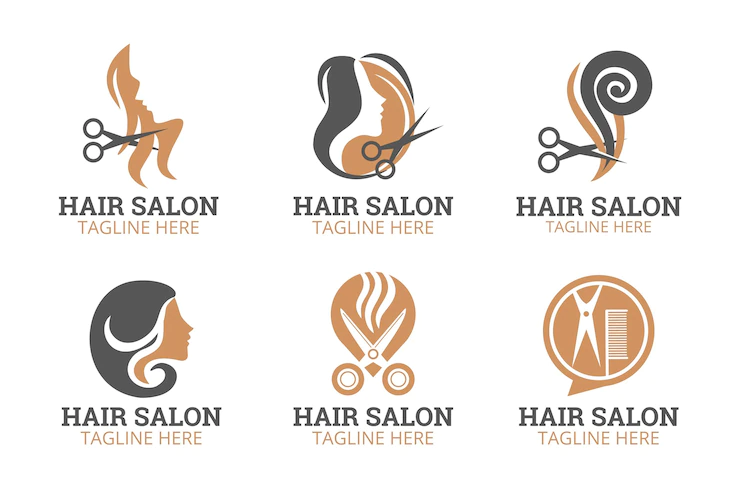 Flat-hand drawn hair salon logo collection Free Vector