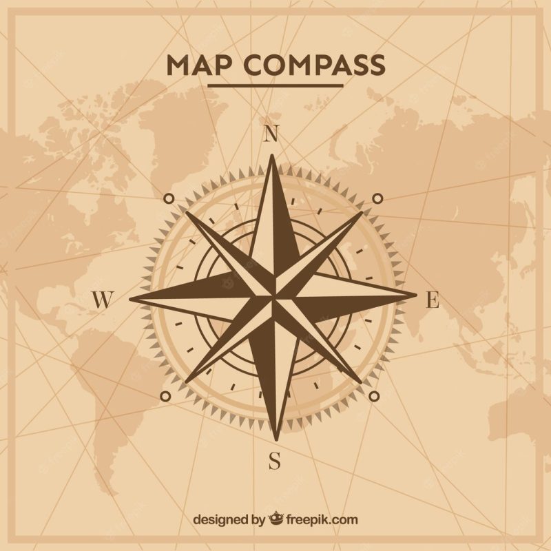 Flat map compass background Free Vector