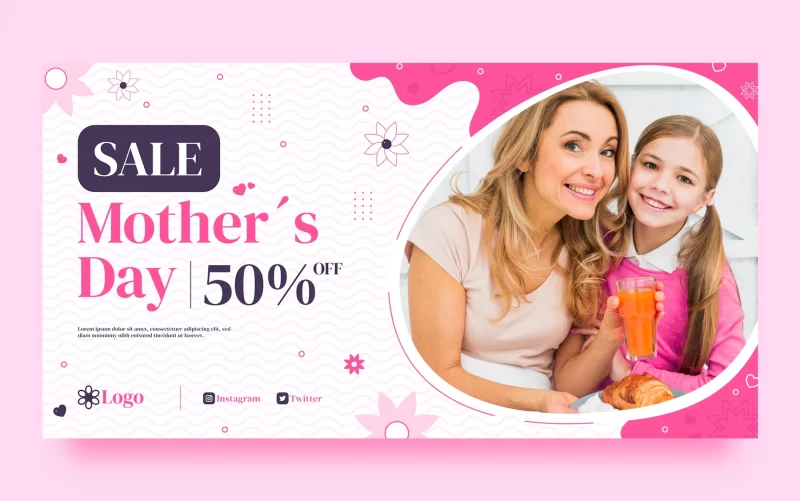 Flat mother’s day social media post template Free Vector