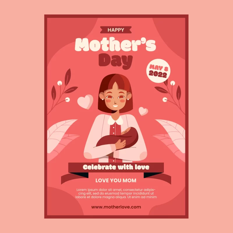 Flat mothers day vertical poster template Free Vector download