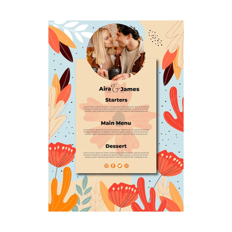 Floral wedding menu template Free Vector