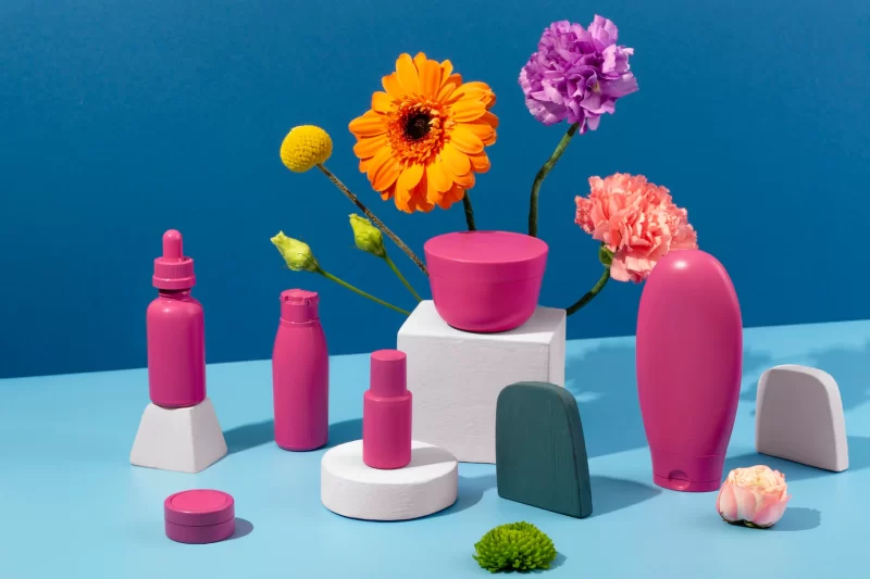 Flowers and cosmetics containers assortment Free Photo