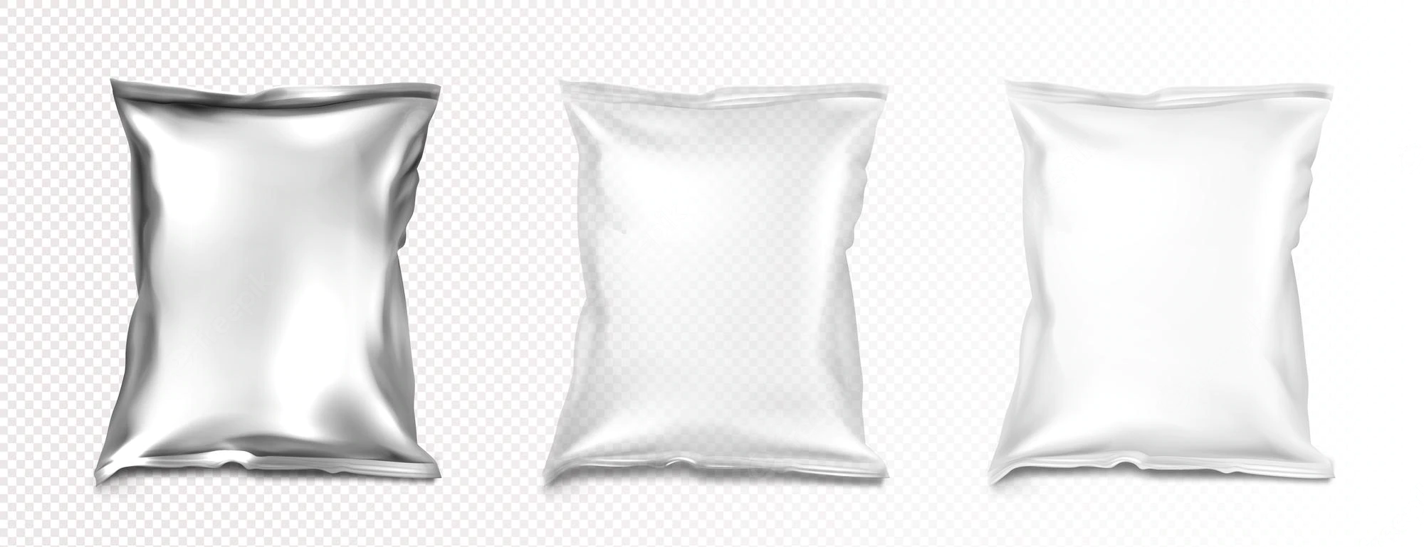 Foil Plastic Bags Mockup Blank White Transparent Silver Metallic Colored Pillow Packages Mockup 107791 5528