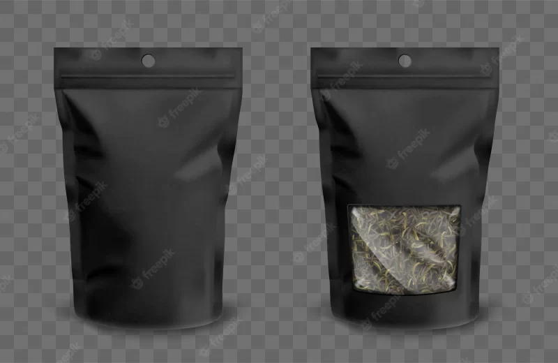 Foil pouch with zipper and plastic window for tea Free Vector