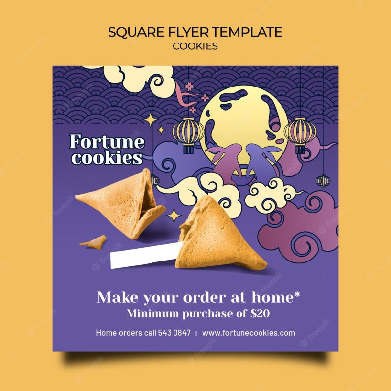 Fortune cookies square flyer template Free Psd Fortune cookies square flyer template Free Psd