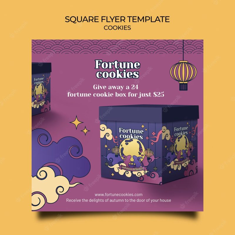 Fortune cookies square flyer template Free Psd Fortune cookies square flyer template Free Psd