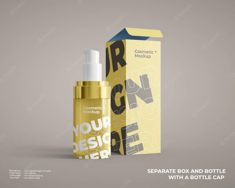 Foundation cosmetic bottle mockup with box package Free Psd