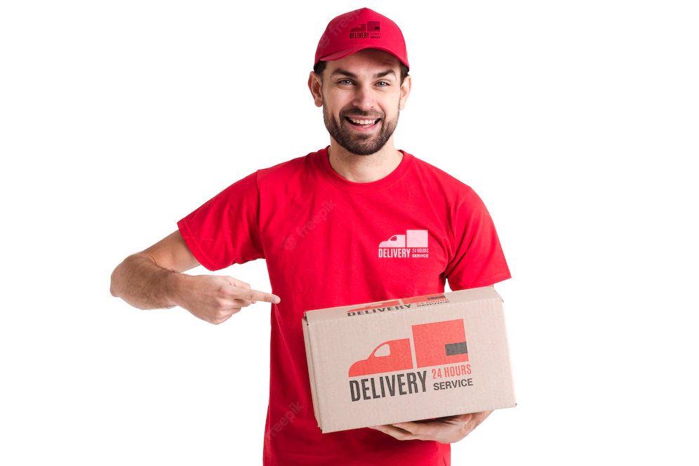 Free Non Stop Delivery Man Pointing Box 23 2148462371