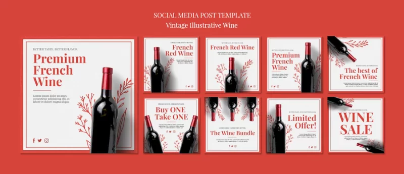 French wine social media posts Free Psd