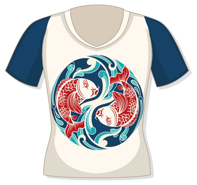 Front of t-shirt with koi carp pattern Free Vector