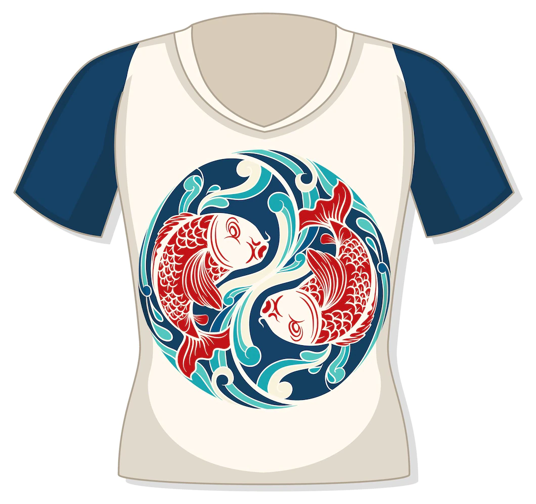 Front T Shirt With Koi Carp Pattern 1308 64598