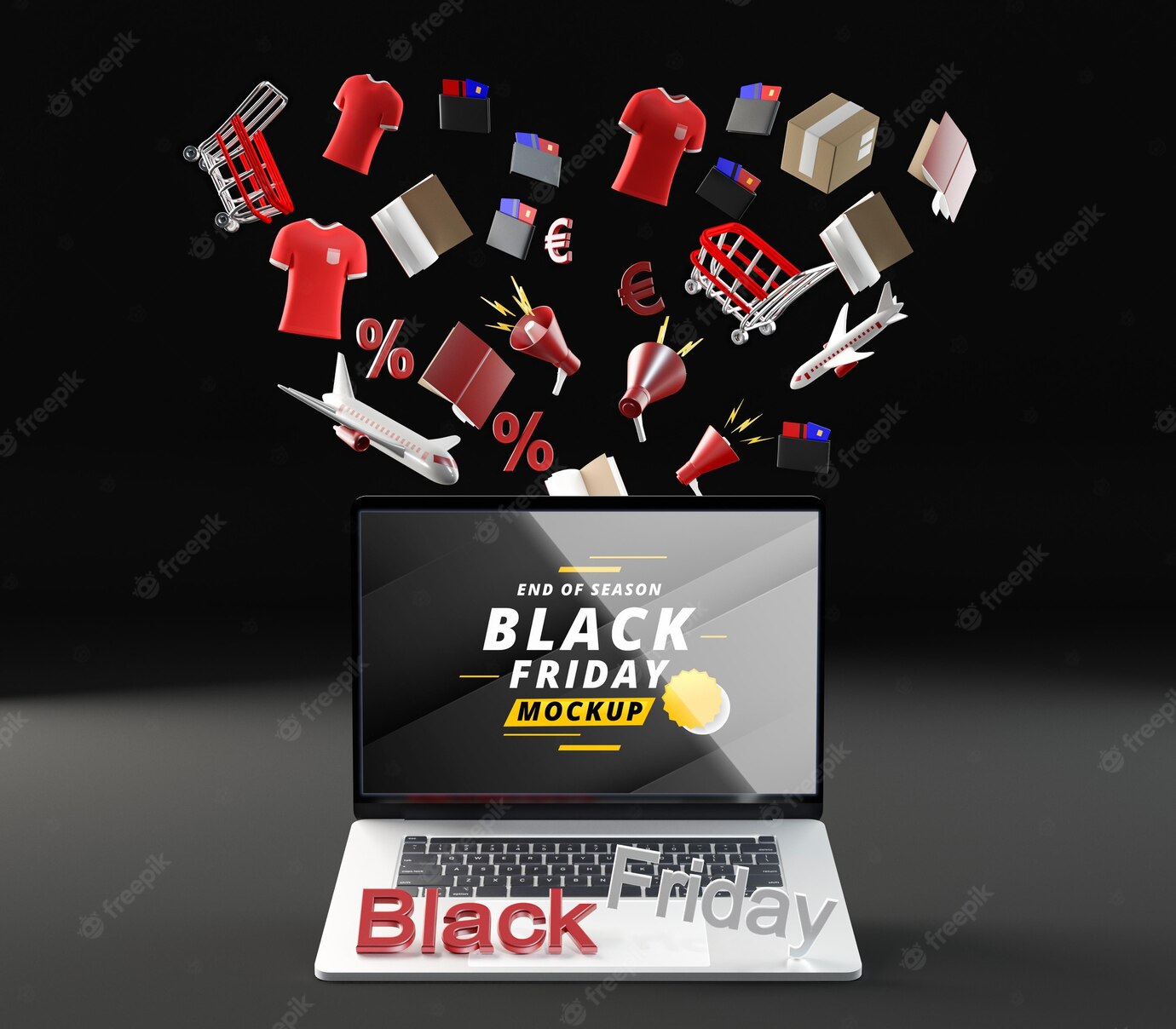 Front View Black Friday Mock Up Sale Black Background 23 2148660050