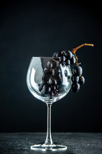 Front View Black Grapes Wine Glass Black Table Free Space 140725 146345