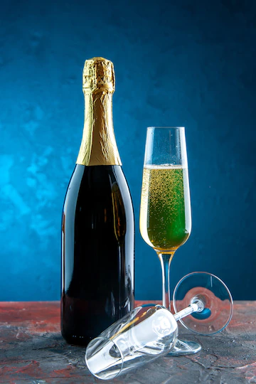 Front View Glass Champagne With Bottle Blue Celebration Party Drink Alcohol Photo Color New Year 140725 93006