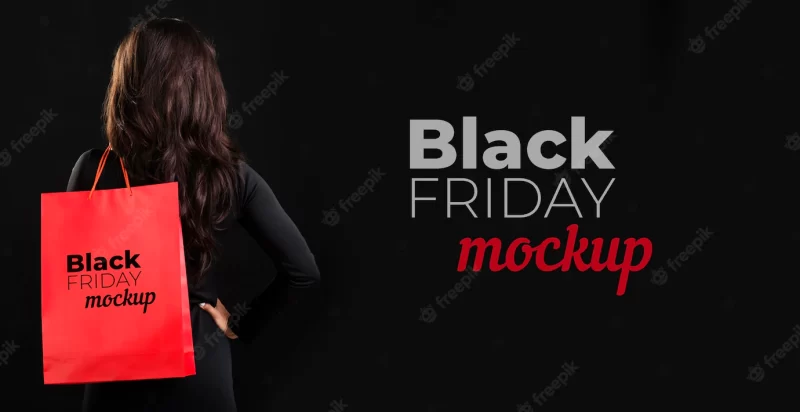 Front view of woman with black Friday concept Free Psd