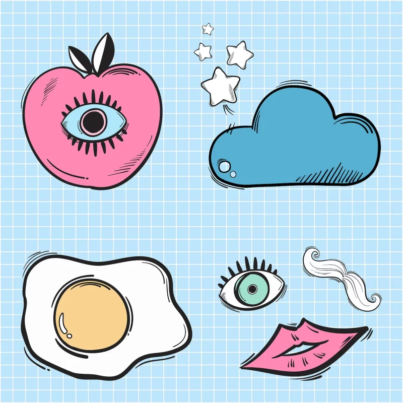 Funky doodle cartoon sticker vector Free Vector