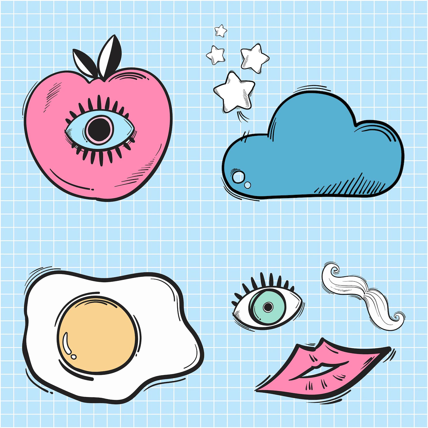 Funky Doodle Cartoon Sticker Vector 53876 162034