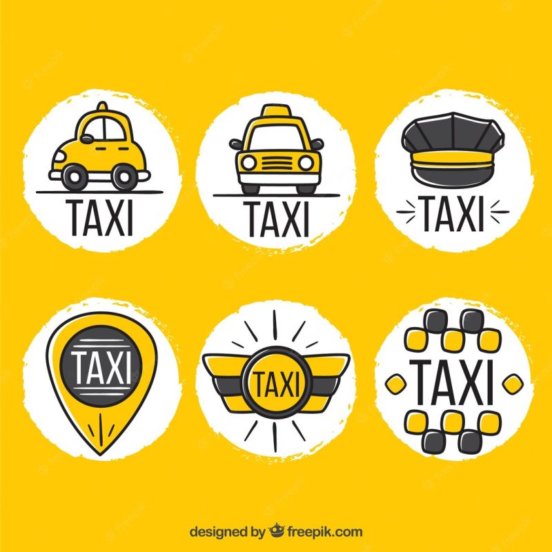 Funny hand drawn logos for taxi companies Free Vector