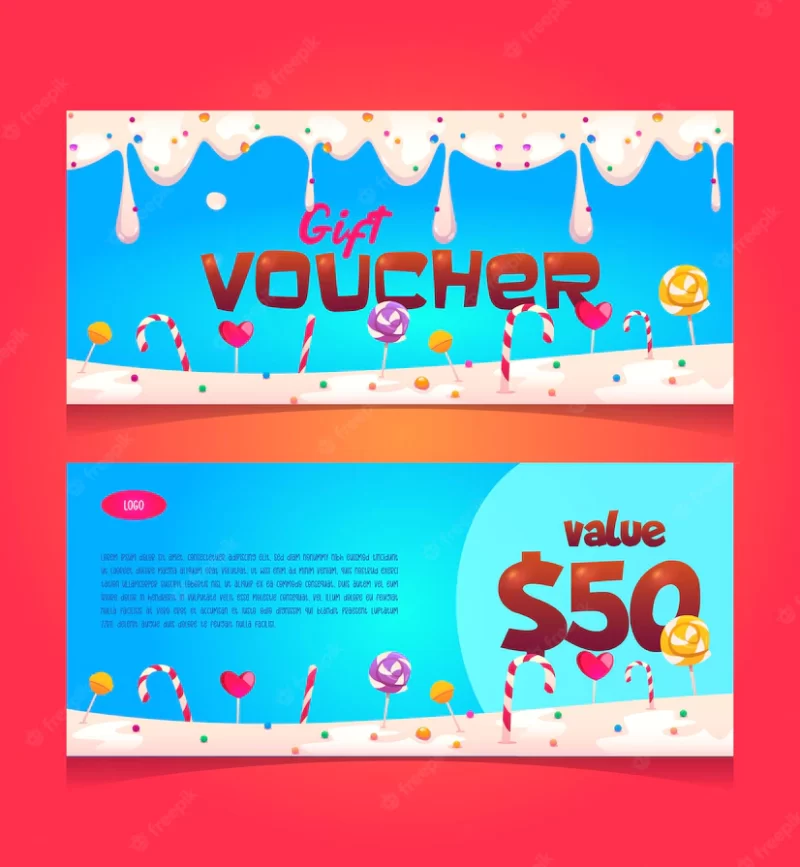 Gift voucher, shopping certificate with sweets Free Vector