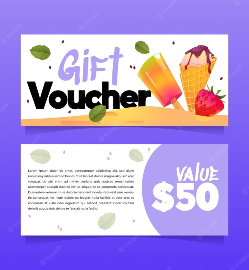 Gift voucher template with ice cream and popsicle Free Vector