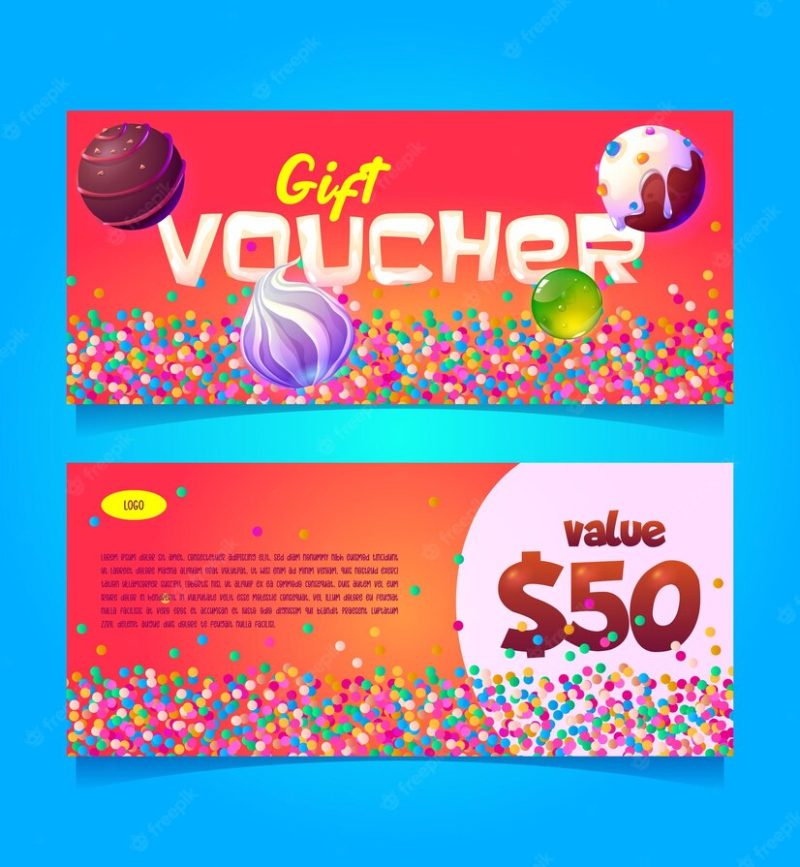 Gift voucher template with sweets and value Free Vector