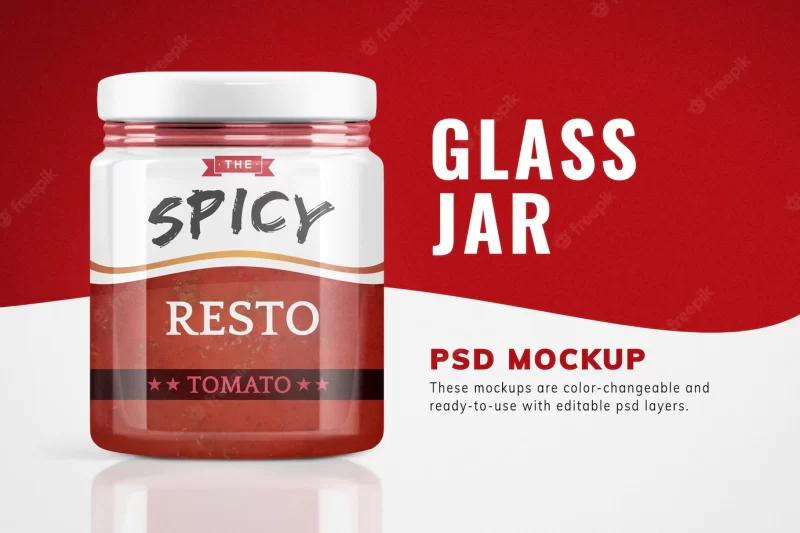 Glass jar mockup psd, food product packaging and branding Free Psd