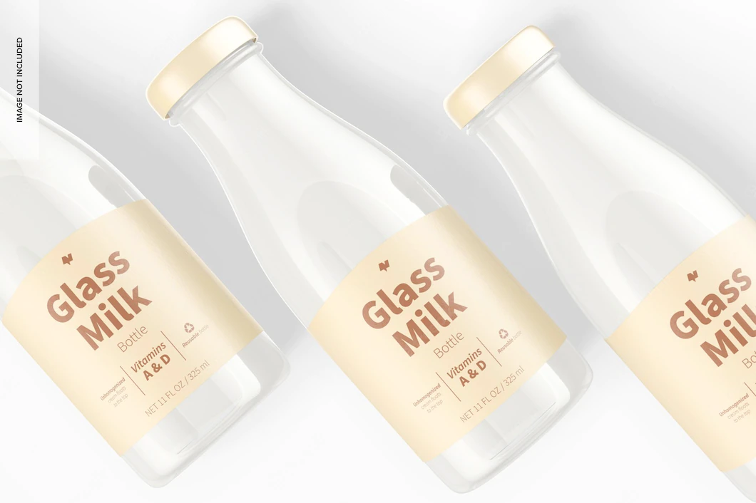 Glass Milk Bottles Mockup Close Up 1332 6572