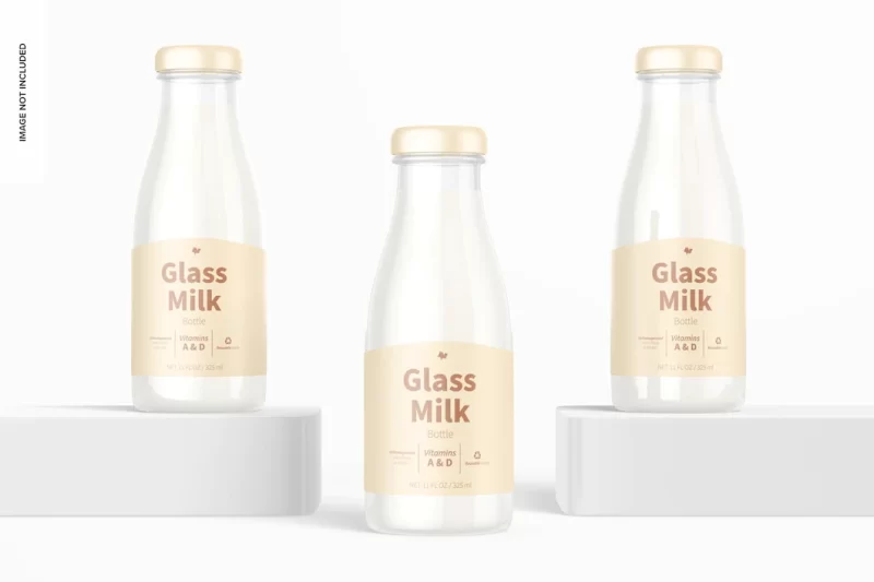 Glass milk bottles set mockup Free Psd