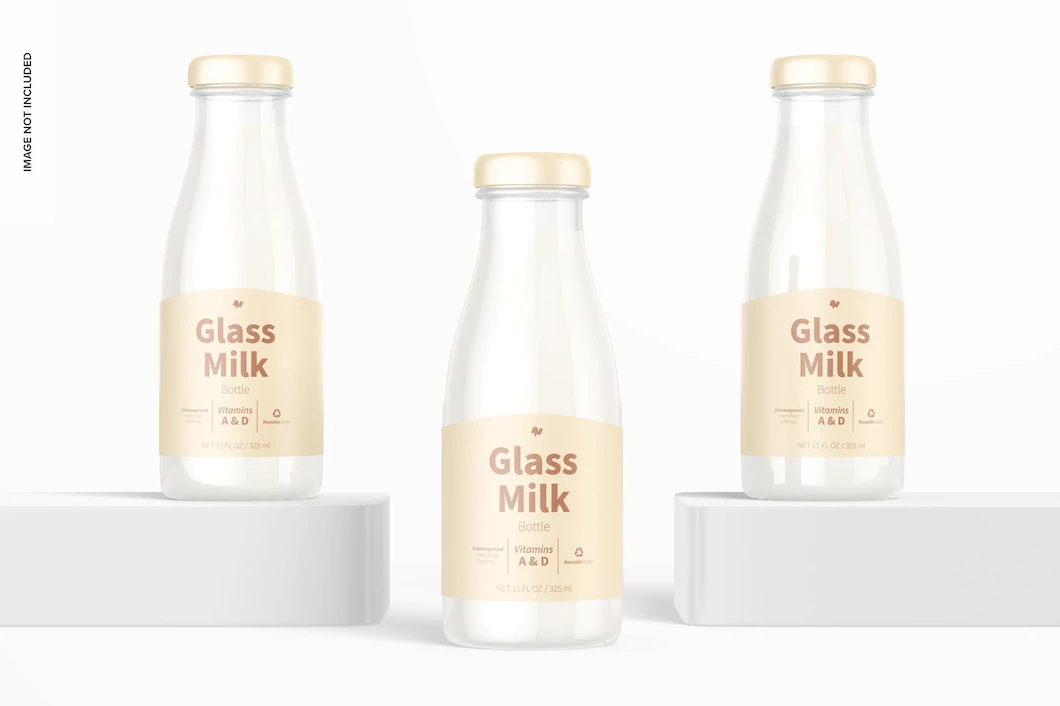 Glass Milk Bottles Set Mockup 1332 6574
