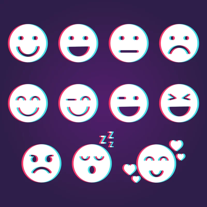 Glitch emojis collections Free Vector