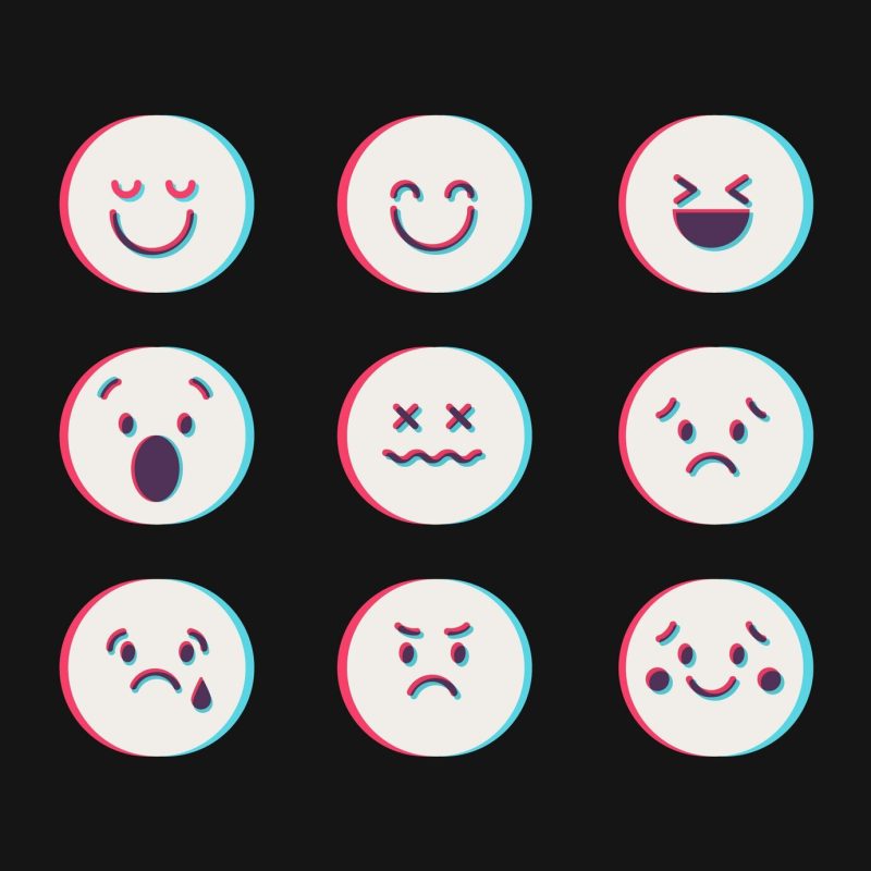 Glitch emojis icons collections Free Vector