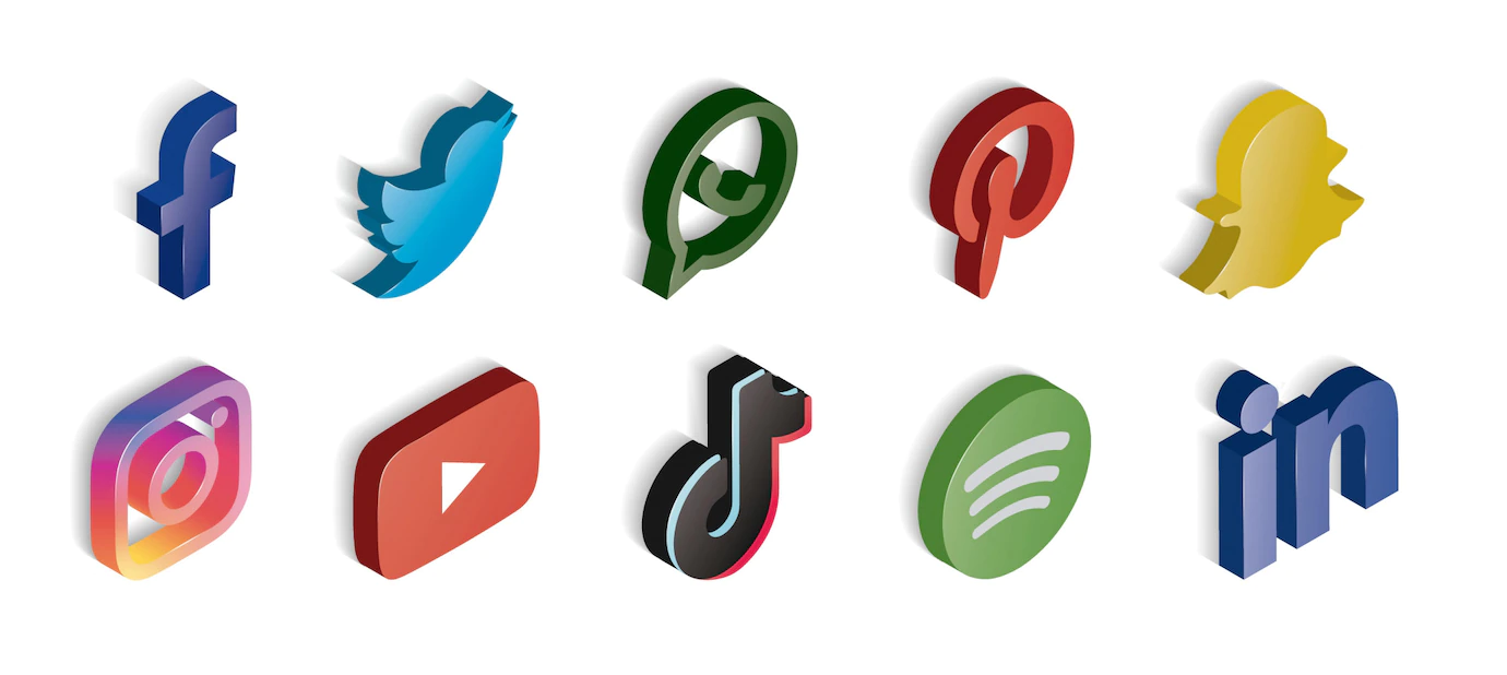 Glossy Social Media Set Icons Isometric 125540 192