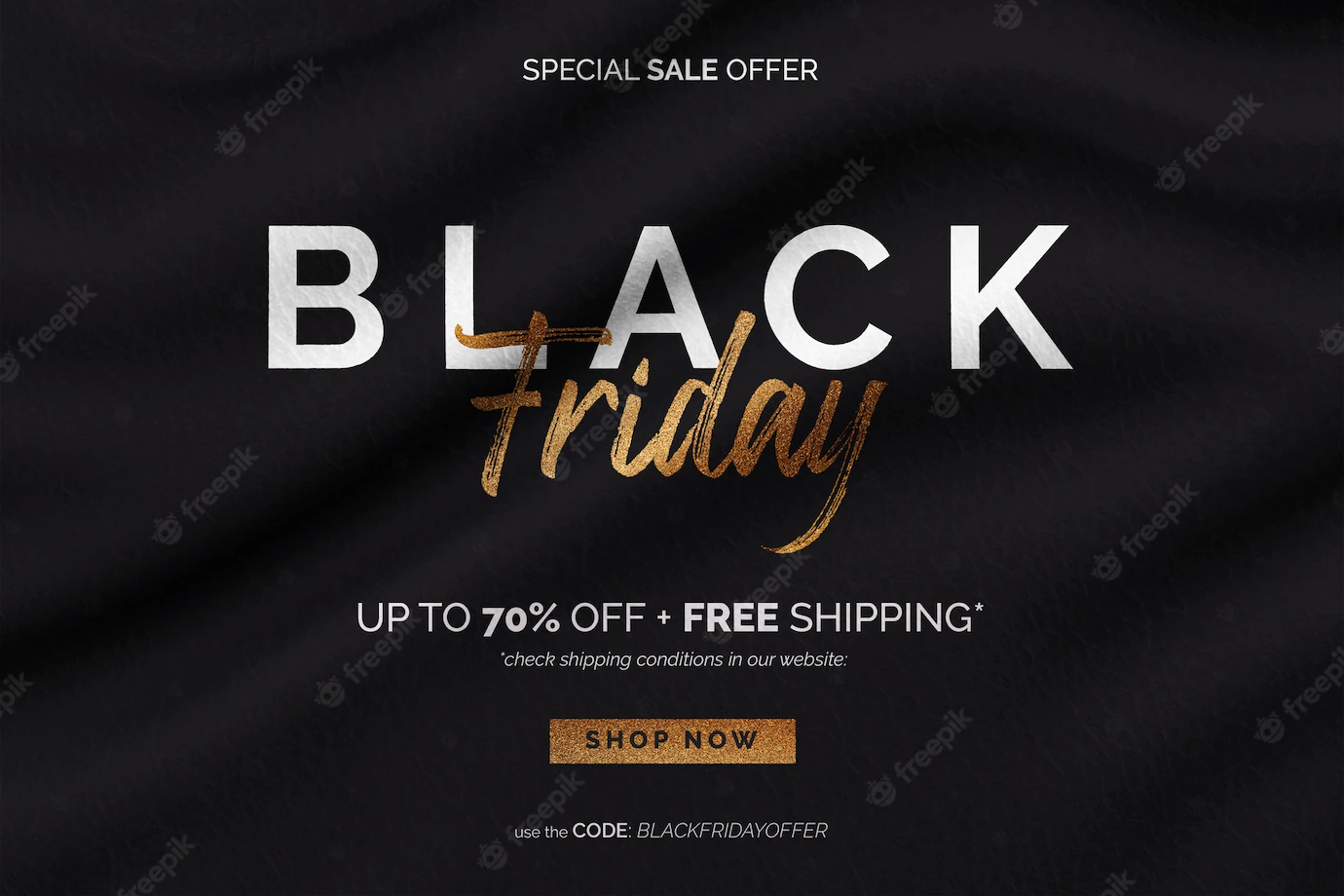 Golden Black Friday Sale Banner Wavy Fabric Background 1361 2850