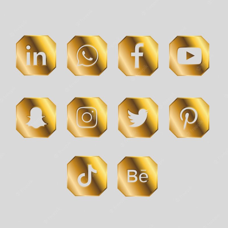 Golden pack of social media icons Free Vector