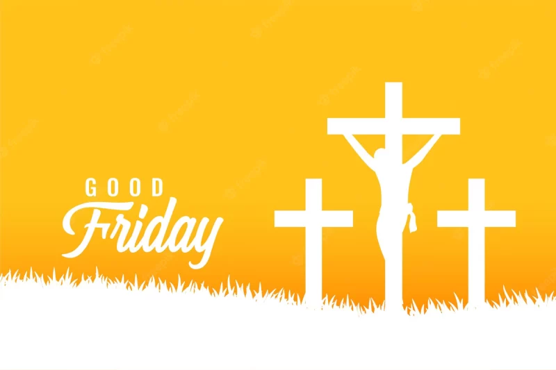 Good Friday yellow greeting card with crosses Free Vector